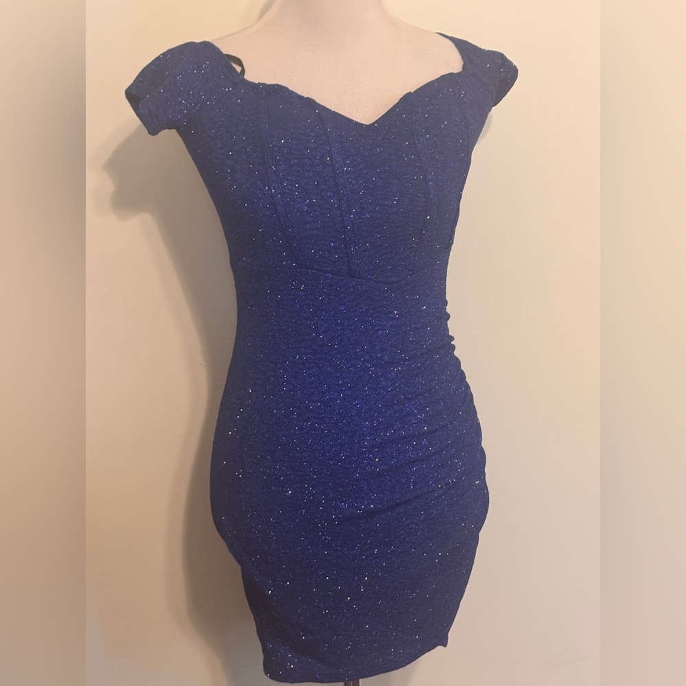 Windsor Dazzling Off-the-Shoulder Mini Dress Blue Sz Med New